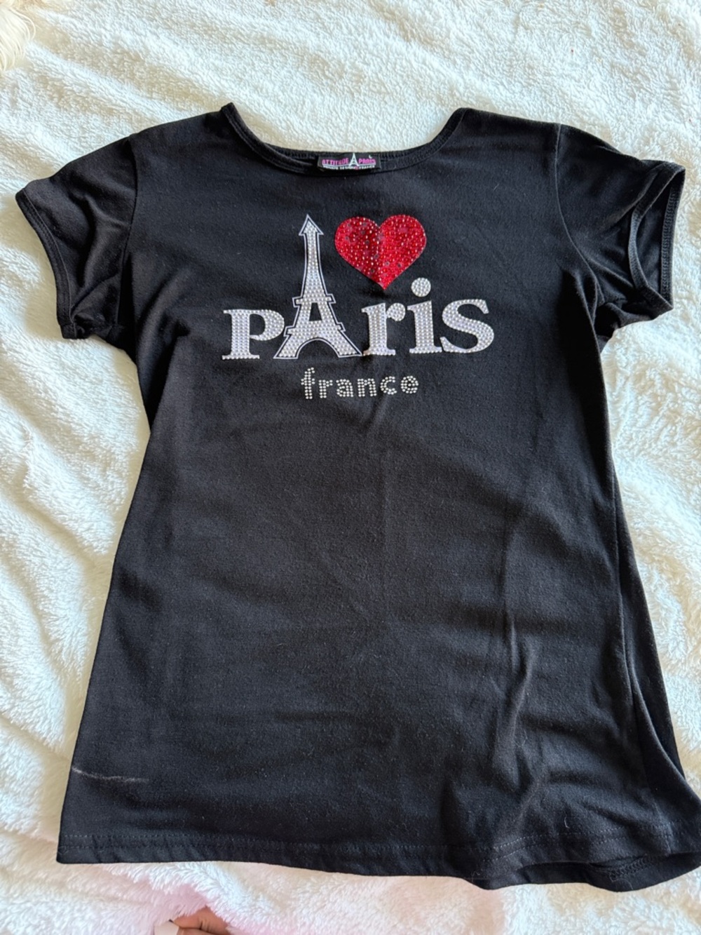 Kids Black 'Paris' Graphic Tee with Red Heart